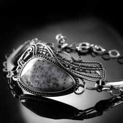 srebrna,bransoletka,wire-wrapping,agat,dendrytowy - Pierścionki - Biżuteria