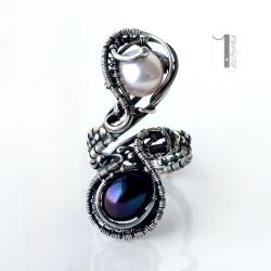 pierścionek srebrny,pierścionek z perłami, - Pierścionki - Biżuteria