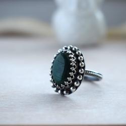 pierścionek,zielony,szmaragd,retro, - Pierścionki - Biżuteria