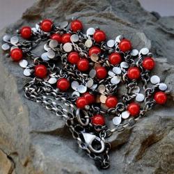 Srebrny naszyjnik z czerwonym koralem - Naszyjniki - Biżuteria