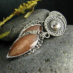 srebro,kolczyki,kamień słoneczny - Kolczyki - Biżuteria