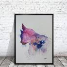 Obrazy kot,fiolet,niebieski,akwarela,abstrakcja