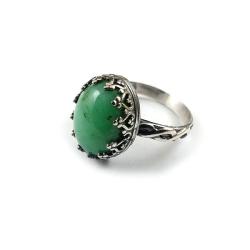 pierścionek,retro,zielony,chryzopraz,srebrny - Pierścionki - Biżuteria