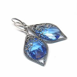 eleganckie kolczyki z kryształami sapphire - Kolczyki - Biżuteria