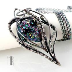 naszyjnik srebrny,kwarc tytanowy,wire wrapping - Naszyjniki - Biżuteria