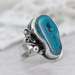niebieski agat,pierścionek z agatem,litori - Pierścionki - Biżuteria