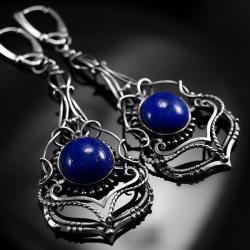 srebrne,kolczyki,wire-wrappinglapis lazuli,ciba - Kolczyki - Biżuteria