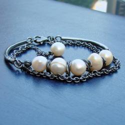 oryginalna,industrialna,z perłami - Bransoletki - Biżuteria