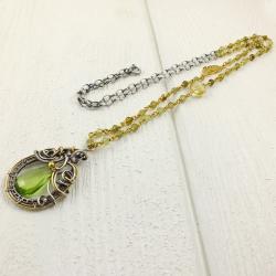 naszyjnik,długi,złocony,zielony,wrapping - Naszyjniki - Biżuteria