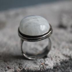 pierścionek srebro kamień księżycow klasyka oksyda - Pierścionki - Biżuteria