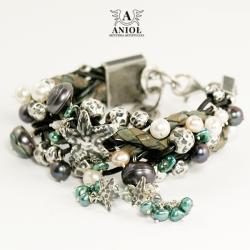 komplet biżuterii,kolczyki,bransolet z perłami - Bransoletki - Biżuteria