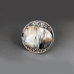 Srebrny pierścionek z jaspisem picasso - Pierścionki - Biżuteria