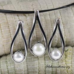 srebro,oksydowane. perła - Komplety - Biżuteria