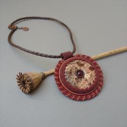 jaspis makowy,z agatem,bordowy,haft,brązowy - Naszyjniki - Biżuteria