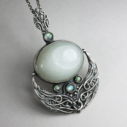 kamień ksieżycowy,srebrne księżyc,elficki,elfi - Wisiory - Biżuteria