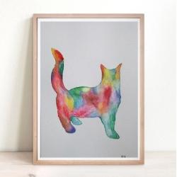 kot,kolorowy,akwarela,abstrakcja - Obrazy - Wyposażenie wnętrz