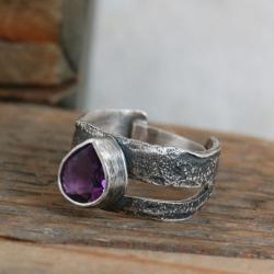 srebrny pierścionek z ametystem - Pierścionki - Biżuteria