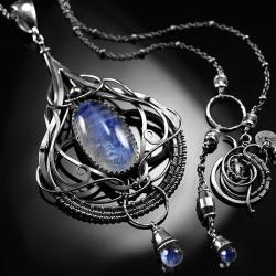 srebrny,naszyjnik,wire-wrapping,kamień,księżycowy - Naszyjniki - Biżuteria