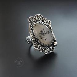 srebrny,pierścionek,z opalem dendrytowym - Pierścionki - Biżuteria