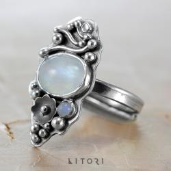 litori,handmade,pierścionek,kamień księżycowy - Pierścionki - Biżuteria