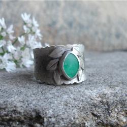zielony kamien,liście,bajka - Pierścionki - Biżuteria