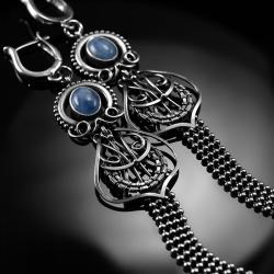 srebrne,kolczyki,wire-wrapping,kianit,ciba,błękit - Kolczyki - Biżuteria