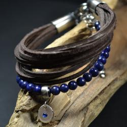 bransoleta z lapis lazuli,bransoleta z rzemieni - Bransoletki - Biżuteria