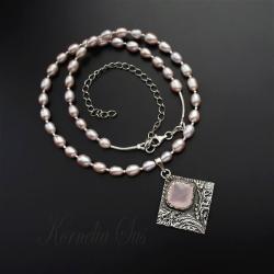 srebrny,naszyjnik,z perłami,romantyczny - Naszyjniki - Biżuteria