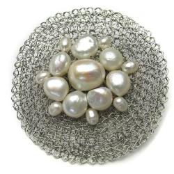 broszka,koronkowa,elegancka,perły - Broszki - Biżuteria