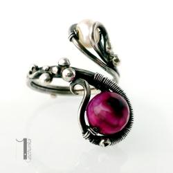 pierścionek srebrny,wire wrapping,agat,925 - Pierścionki - Biżuteria