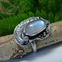 srebrny,oksydowany,surowy,elegancki,kamień księżyc - Pierścionki - Biżuteria