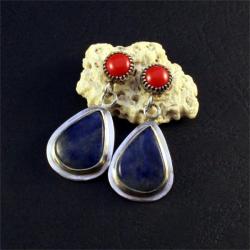 srebrne kolczyki z koralem - Kolczyki - Biżuteria