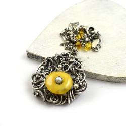 naszyjnik,bursztyn,wire-wrapping,żółty,Sunflower - Naszyjniki - Biżuteria