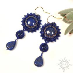 lapis lazuli,efektowne,kobaltowe,długie,szafirowe - Kolczyki - Biżuteria