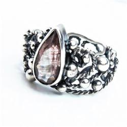 srebrny pierścionek,z kwarcem truskawkowym - Pierścionki - Biżuteria