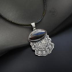 srebrny,naszyjnik,z opalem boulder,amulet - Naszyjniki - Biżuteria