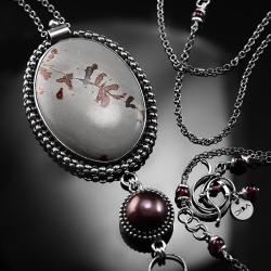srebrny,naszyjnik,wire-wrapping,jaspis,kwiatowy - Naszyjniki - Biżuteria