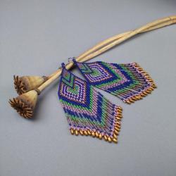 kolczyki długie,z frędzlami,kolorowe,indiańskie - Kolczyki - Biżuteria