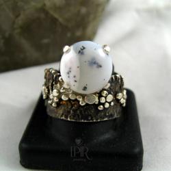 obrączka srebrna z opalem dendrytowym - Pierścionki - Biżuteria