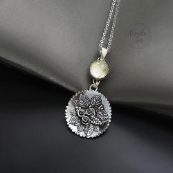 srebrny,naszyjnik,z kwarcem,z kwiatami - Naszyjniki - Biżuteria