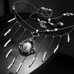 srebrny,naszyjnik,wire-wrapping,perły,ciba,ślubny - Naszyjniki - Biżuteria