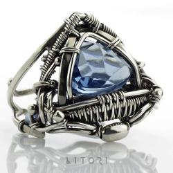 pierścionek,litori,wire-wrappping,szafirowy - Pierścionki - Biżuteria