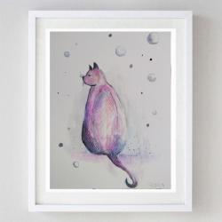 kot,różowy,akwarela,papier,abstrakcja - Obrazy - Wyposażenie wnętrz