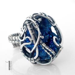 pierścień srebrny,kwarc tytanowy,wire wrapping,925 - Pierścionki - Biżuteria