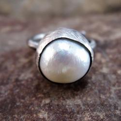 perła,pierścionek z perłą,srebrny pierścionek - Pierścionki - Biżuteria