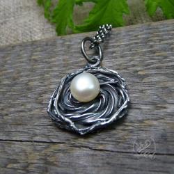 romantyczny,srebrny,naturlana perła - Wisiory - Biżuteria