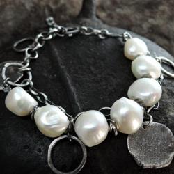 Srebrna,bransoleta,z perłami - Bransoletki - Biżuteria