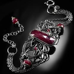 srebrna,bransoletka,wire-wrapping,rubin,ciba - Bransoletki - Biżuteria