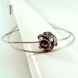 naszyjnik srebrny,perła,grafitowa,wire wrapping - Naszyjniki - Biżuteria