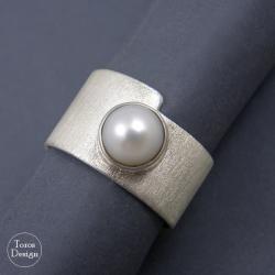 pierścionek z perłą,srebrny pierścionek,perła h - Pierścionki - Biżuteria